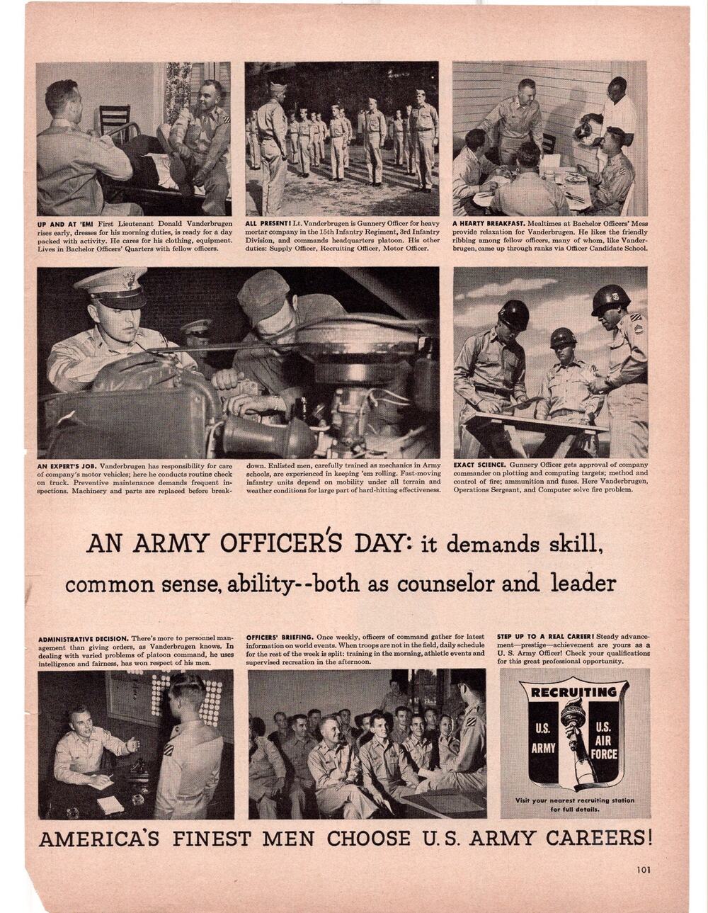 US Army Career Recruiting Advertisement 1949 Vintage Military Armed Forces